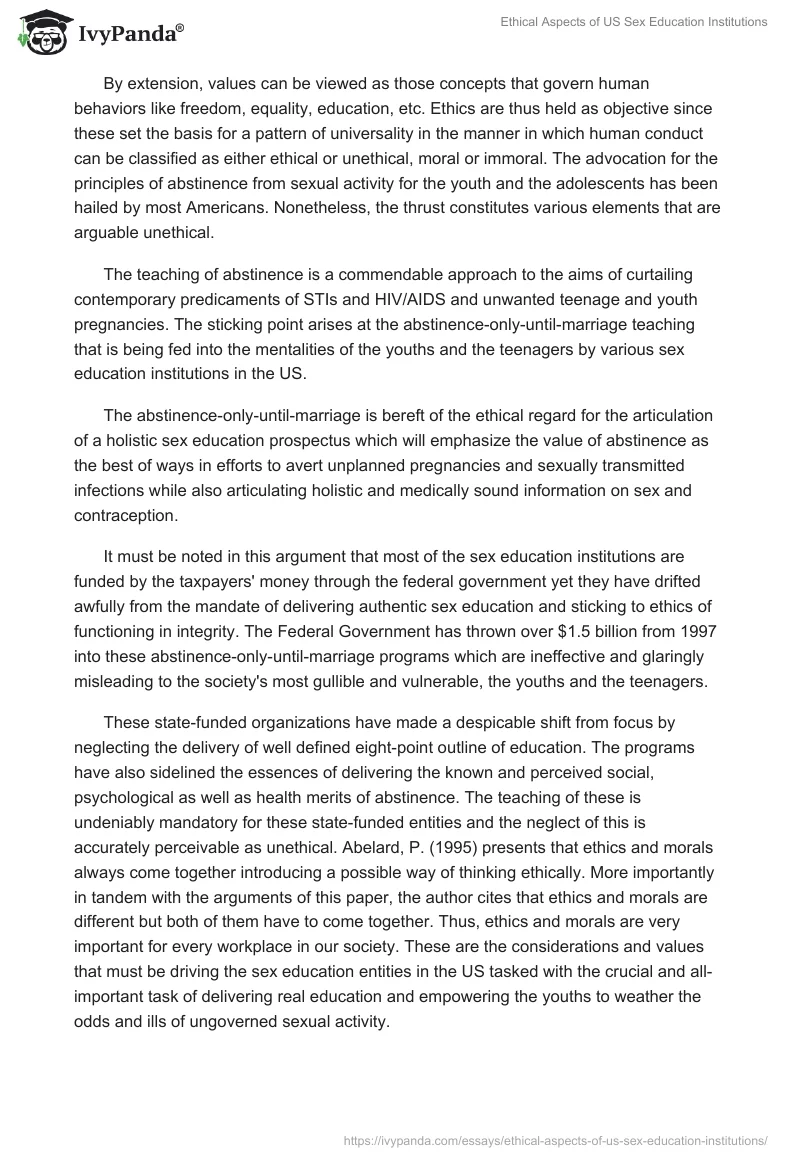 Ethical Aspects of US Sex Education Institutions. Page 2