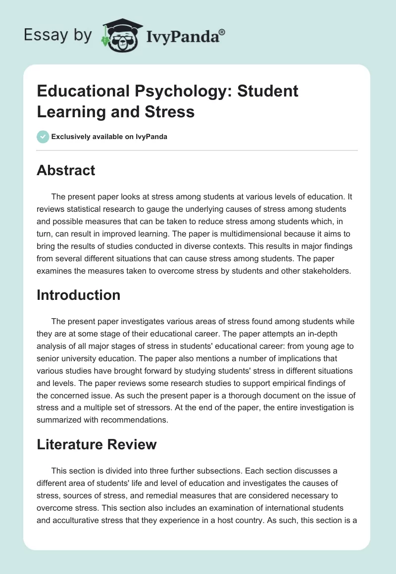 Educational Psychology: Student Learning and Stress. Page 1