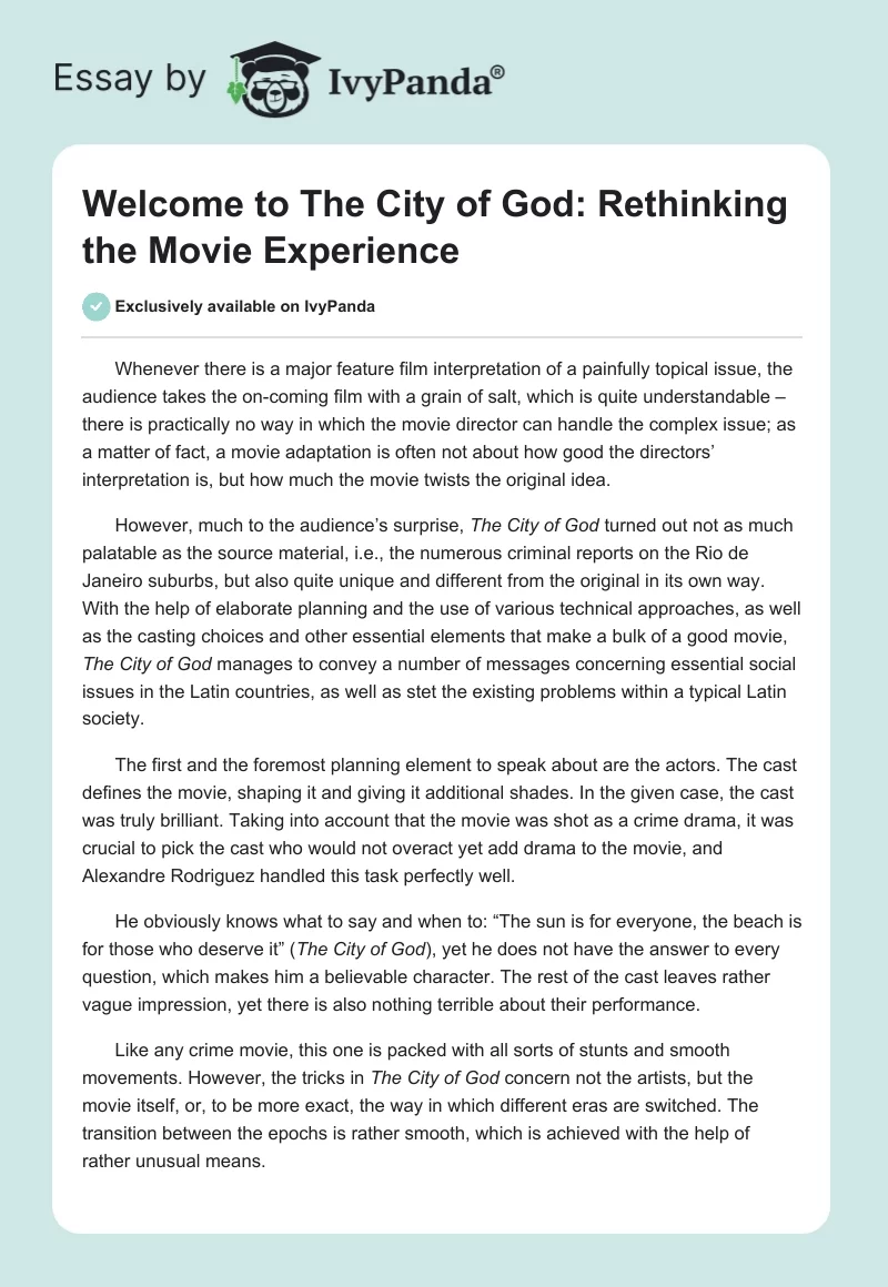 Welcome to The City of God: Rethinking the Movie Experience. Page 1