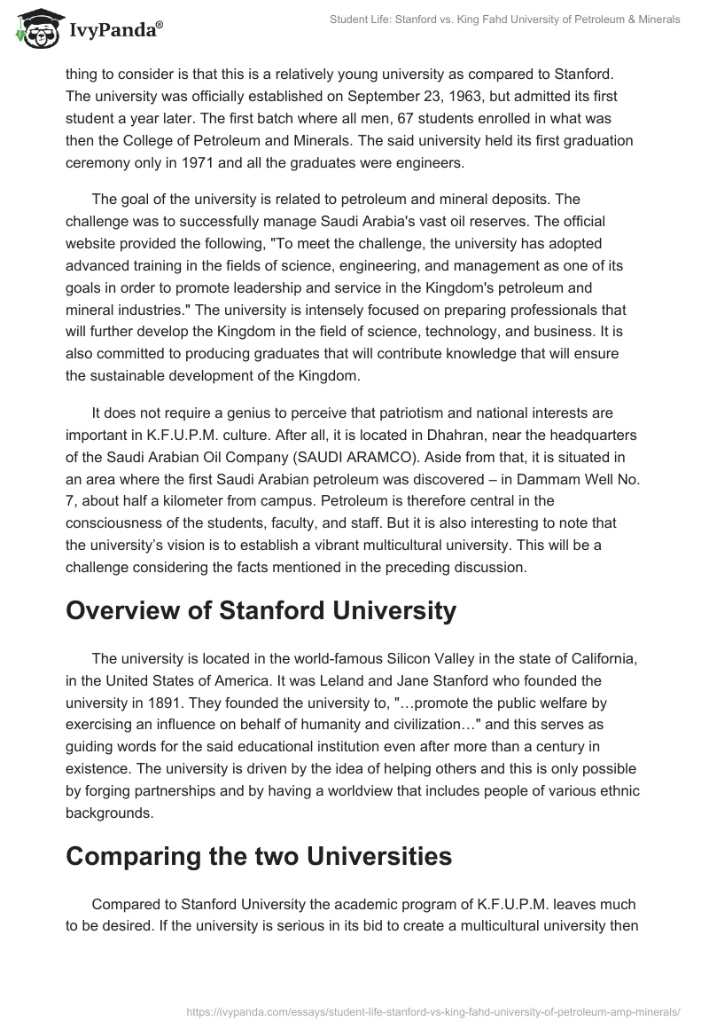 Student Life: Stanford vs. King Fahd University of Petroleum & Minerals. Page 5