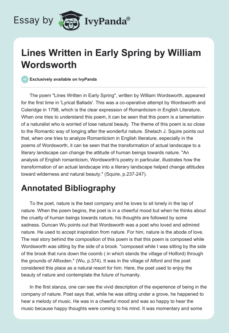 Lines Written in Early Spring by William Wordsworth. Page 1