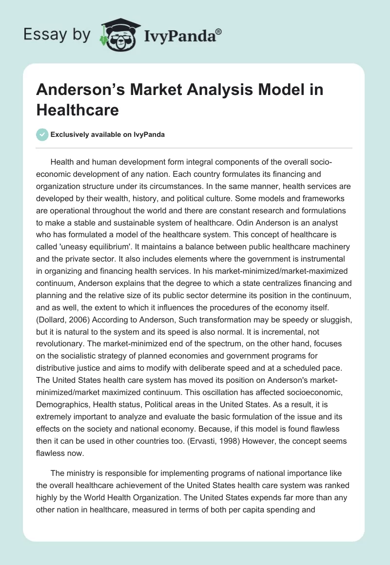 Anderson’s Market Analysis Model in Healthcare. Page 1