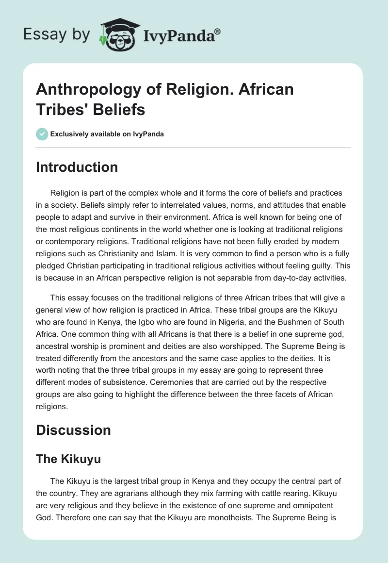 Anthropology of Religion. African Tribes' Beliefs. Page 1