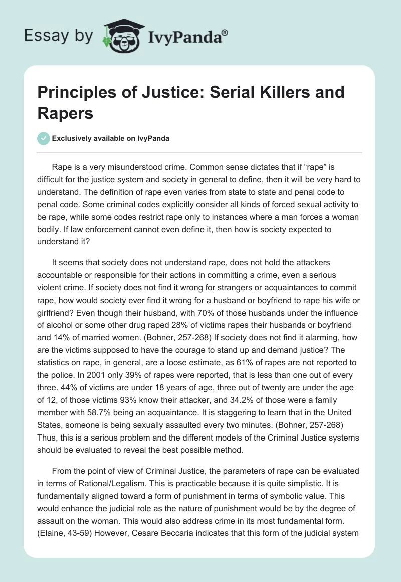 Principles of Justice: Serial Killers and Rapers. Page 1