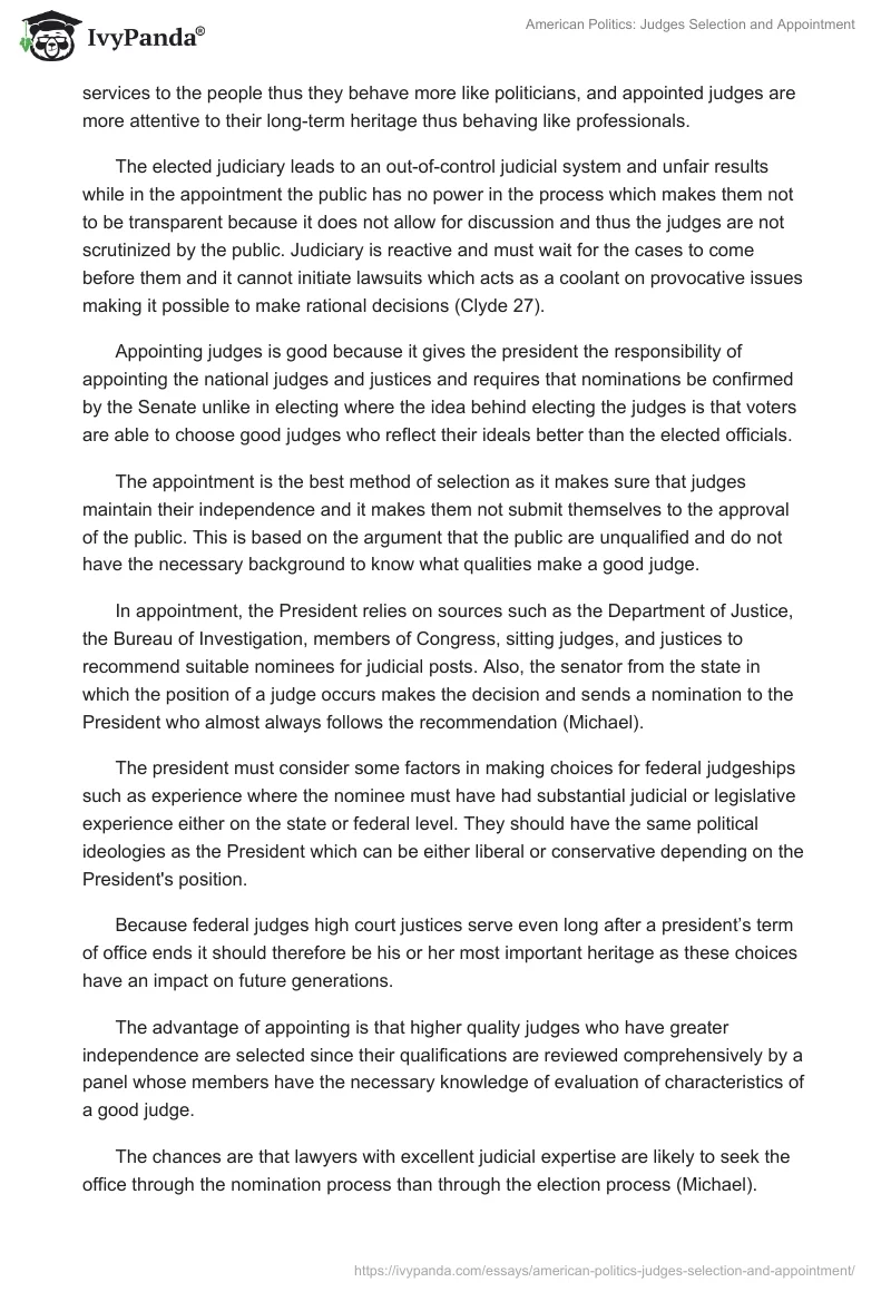 American Politics: Judges Selection and Appointment. Page 2