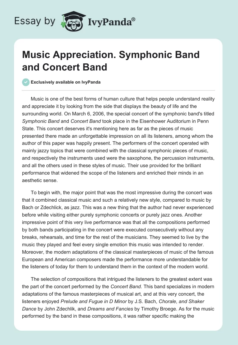 Music Appreciation. Symphonic Band and Concert Band. Page 1