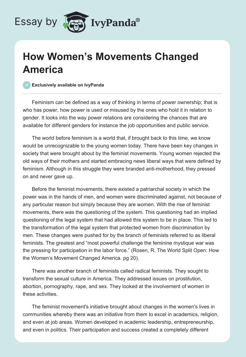 How Women’s Movements Changed America. Page 1