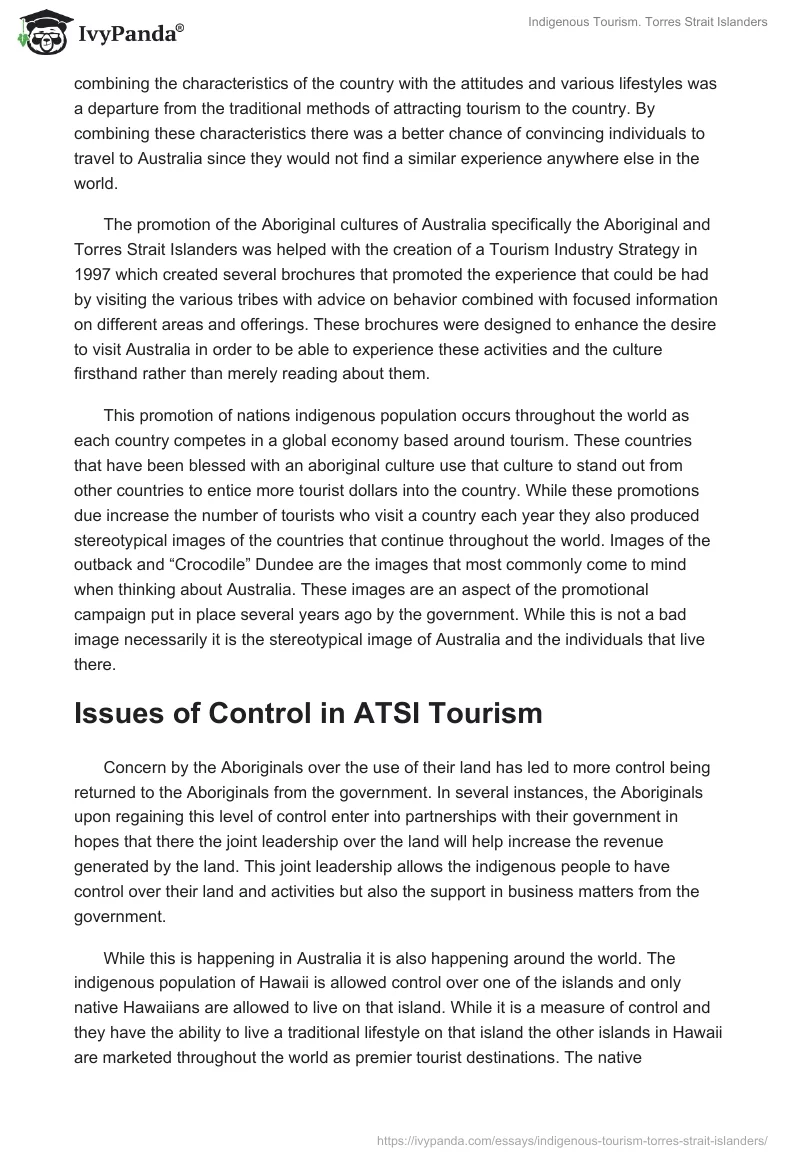 Indigenous Tourism. Torres Strait Islanders. Page 3