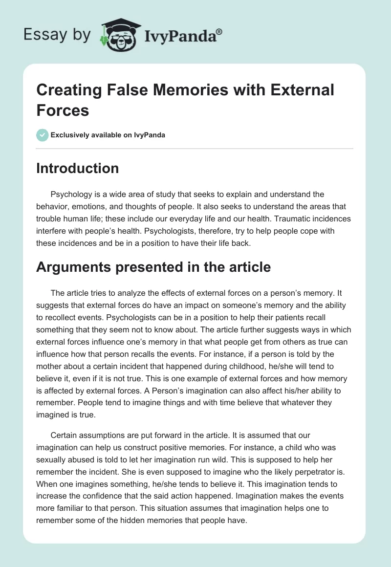 Creating False Memories with External Forces. Page 1