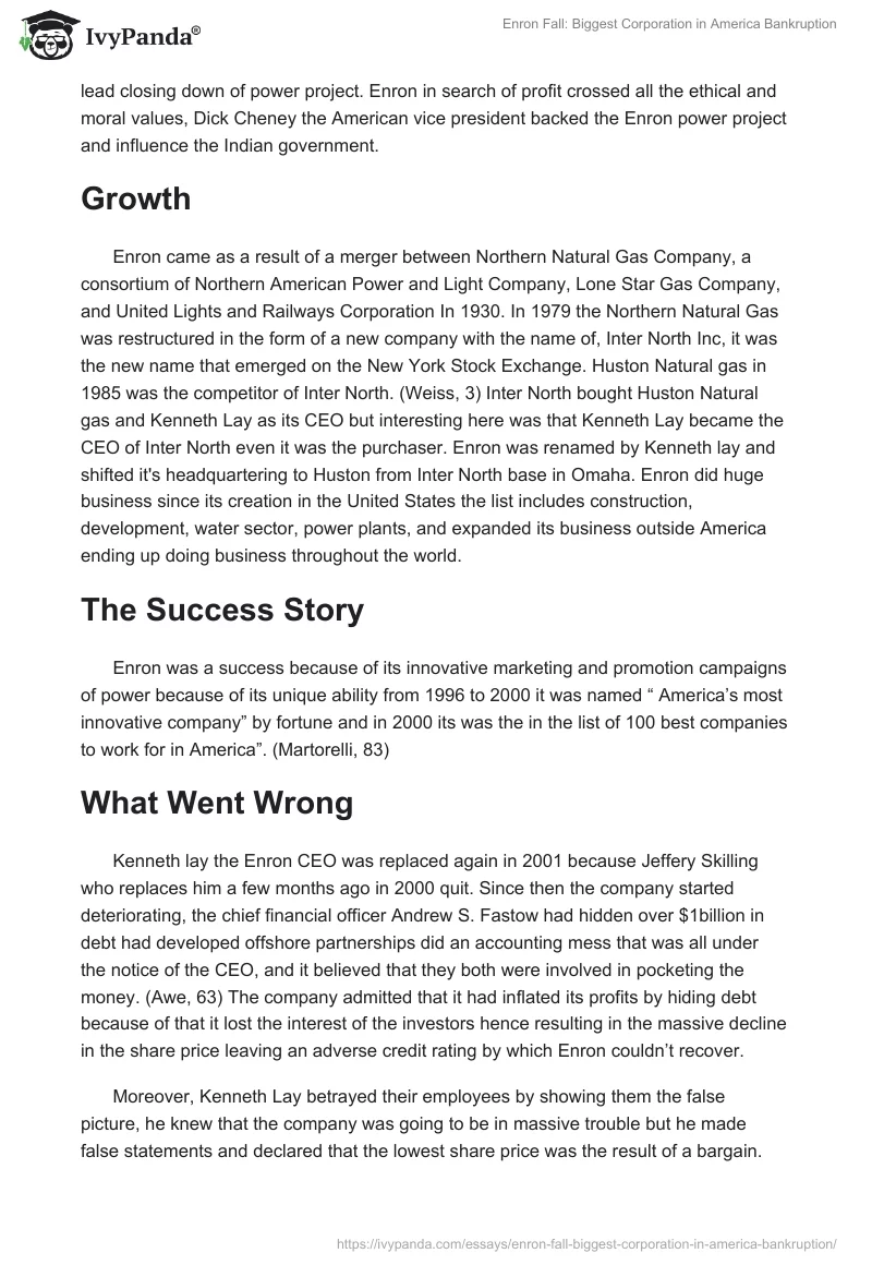 Enron Fall: Biggest Corporation in America Bankruption. Page 2