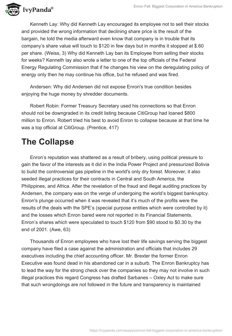 Enron Fall: Biggest Corporation in America Bankruption. Page 4