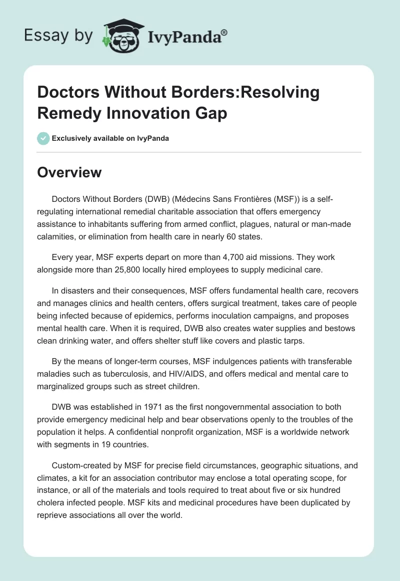 Doctors Without Borders:Resolving Remedy Innovation Gap. Page 1