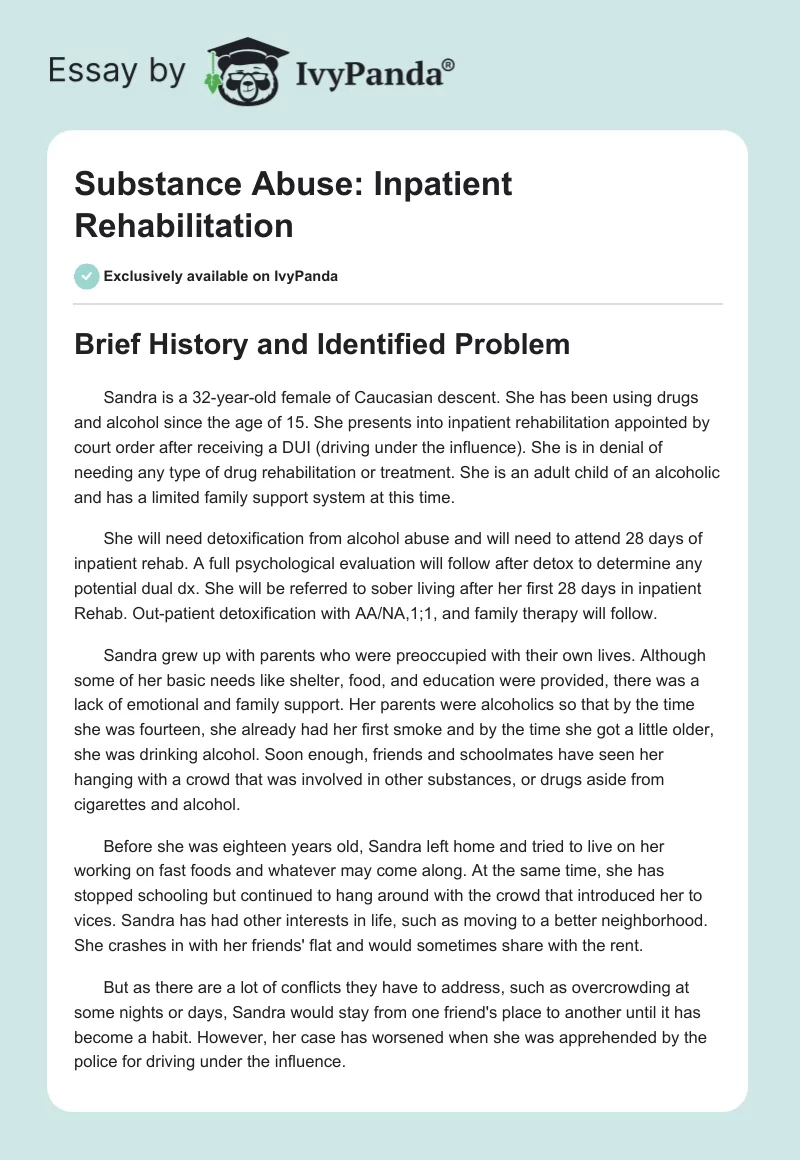 Substance Abuse: Inpatient Rehabilitation. Page 1