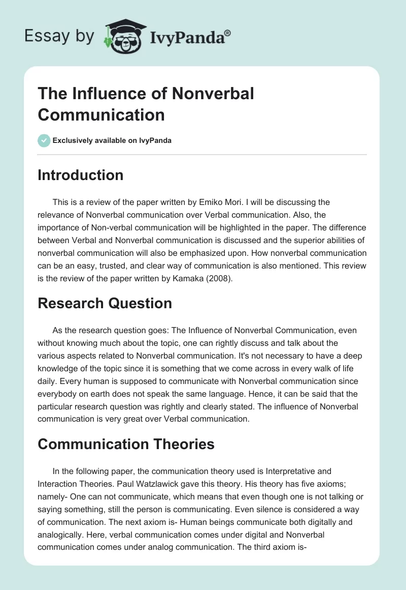 The Influence of Nonverbal Communication. Page 1