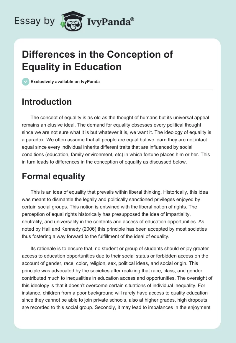 Differences in the Conception of Equality in Education. Page 1