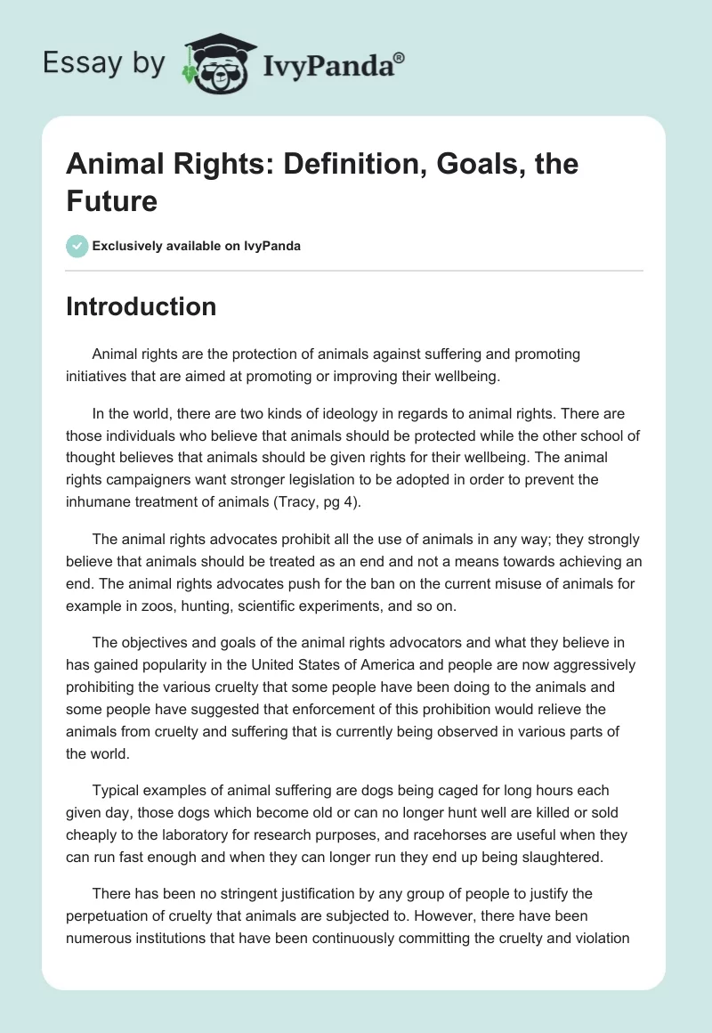 Animal Rights: Definition, Goals, the Future. Page 1