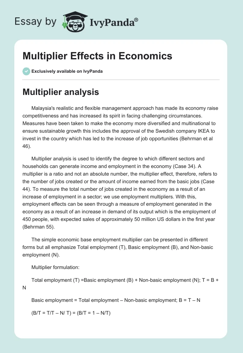 Multiplier Effects in Economics. Page 1
