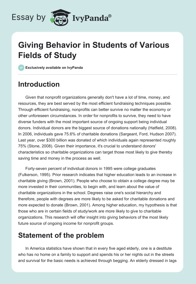 Giving Behavior in Students of Various Fields of Study. Page 1