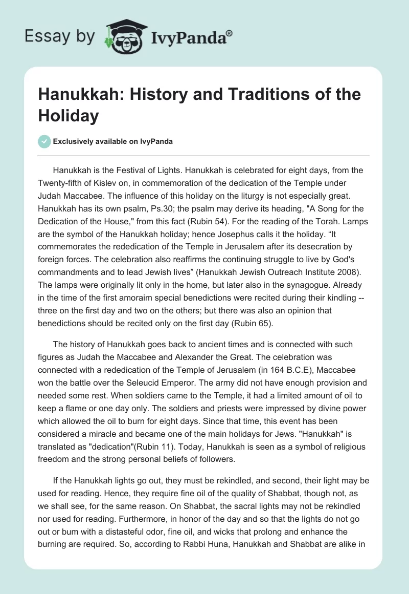 Hanukkah: History and Traditions of the Holiday. Page 1