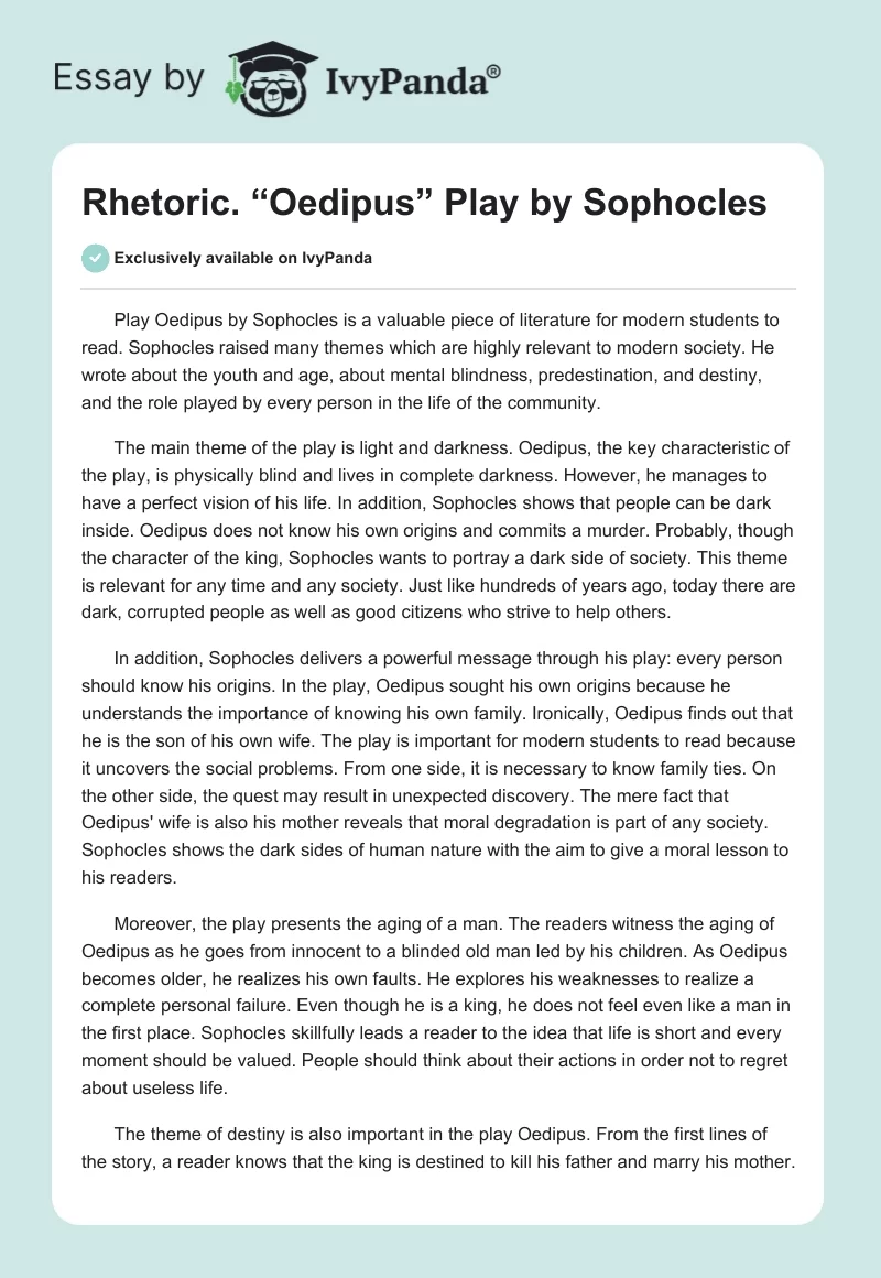 Rhetoric. “Oedipus” Play by Sophocles. Page 1