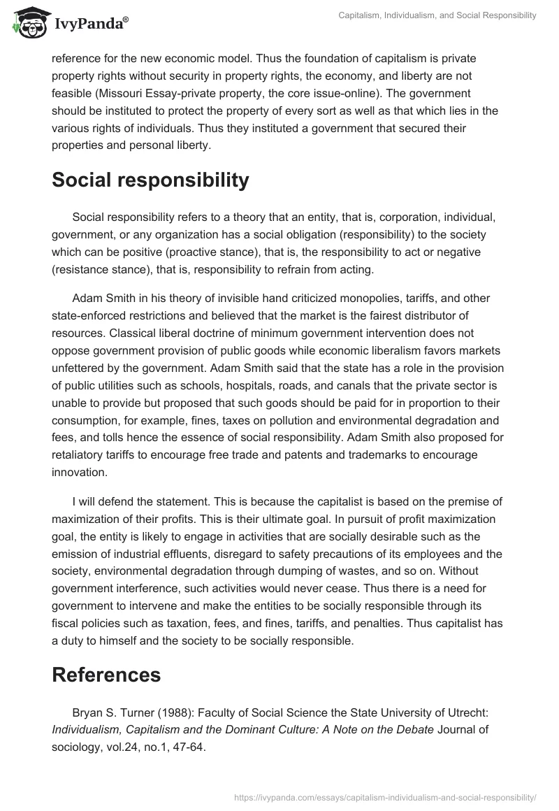 Capitalism, Individualism, and Social Responsibility. Page 3