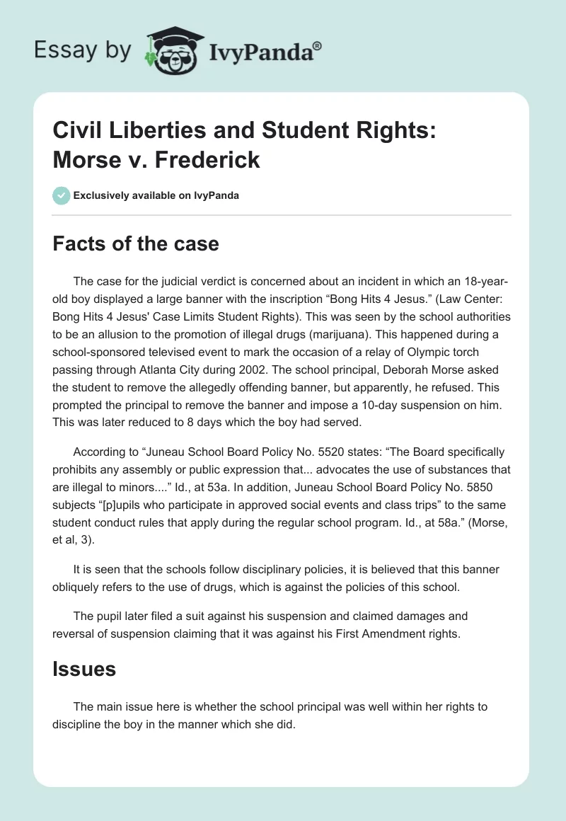 Civil Liberties and Student Rights: Morse v. Frederick. Page 1