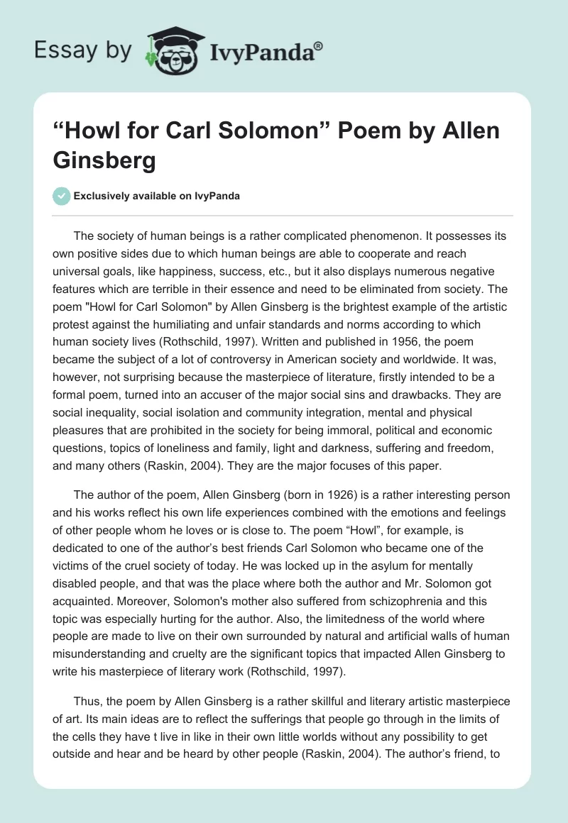 “Howl for Carl Solomon” Poem by Allen Ginsberg. Page 1