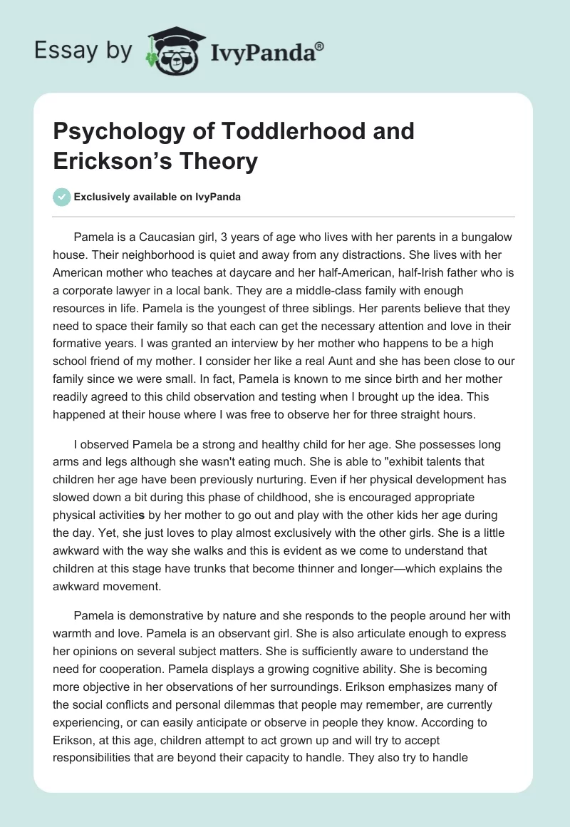 Psychology of Toddlerhood and Erickson’s Theory. Page 1