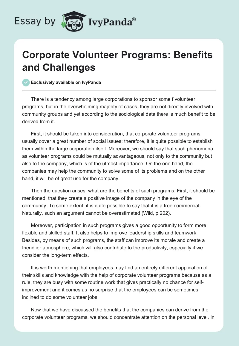 Corporate Volunteer Programs: Benefits and Challenges. Page 1