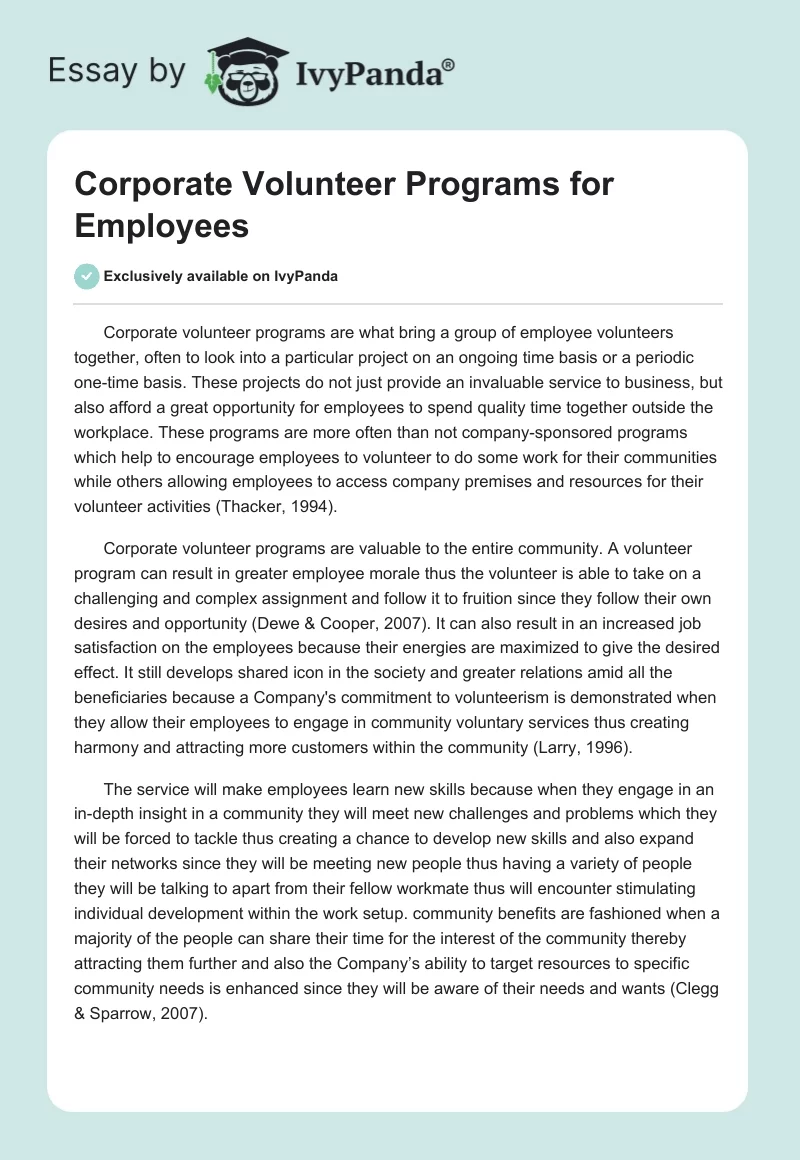 Corporate Volunteer Programs for Employees. Page 1