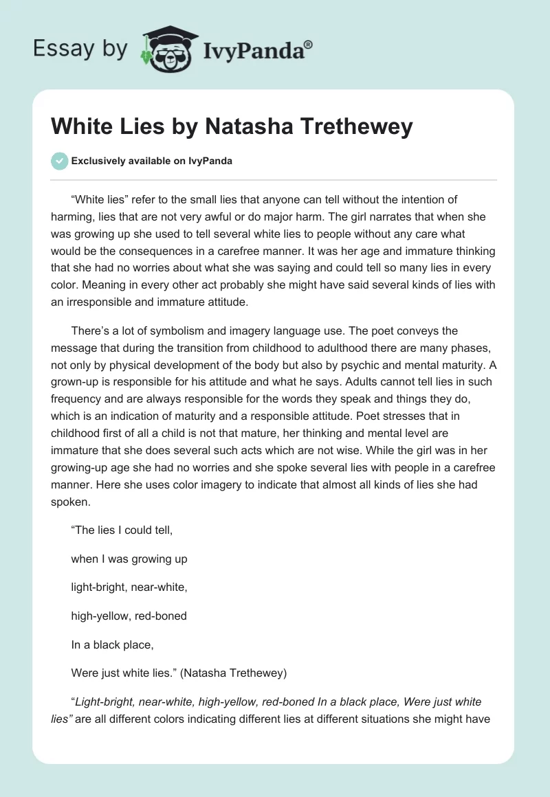 "White Lies" by Natasha Trethewey. Page 1