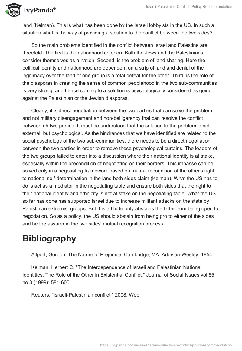 Israeli-Palestinian Conflict: Policy Recommendation. Page 2