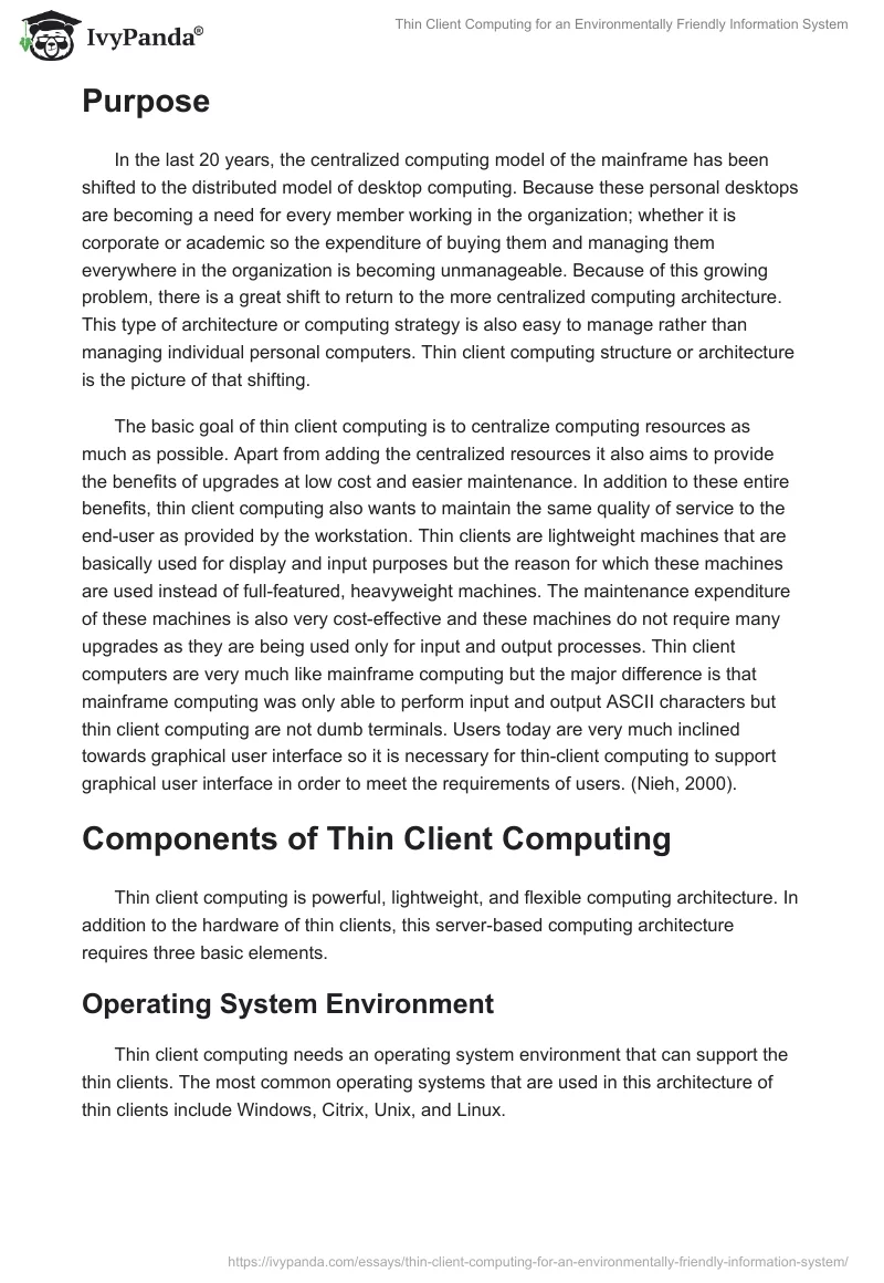 Thin Client Computing for an Environmentally Friendly Information System. Page 2