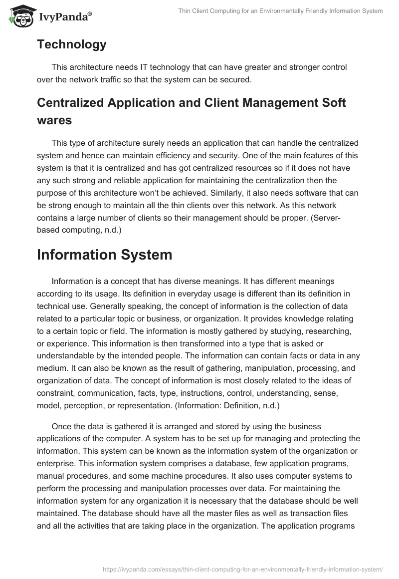 Thin Client Computing for an Environmentally Friendly Information System. Page 3
