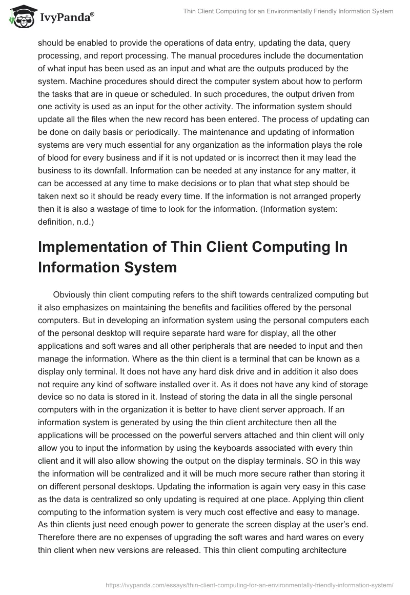 Thin Client Computing for an Environmentally Friendly Information System. Page 4