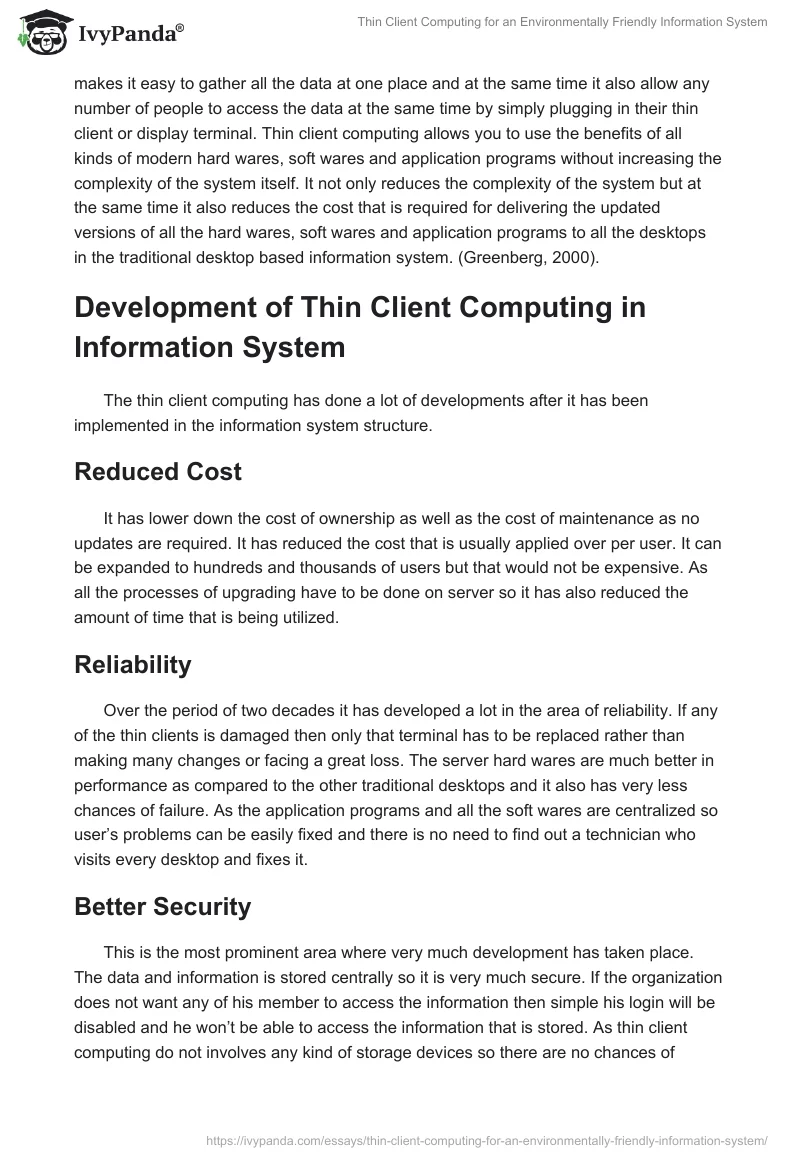 Thin Client Computing for an Environmentally Friendly Information System. Page 5