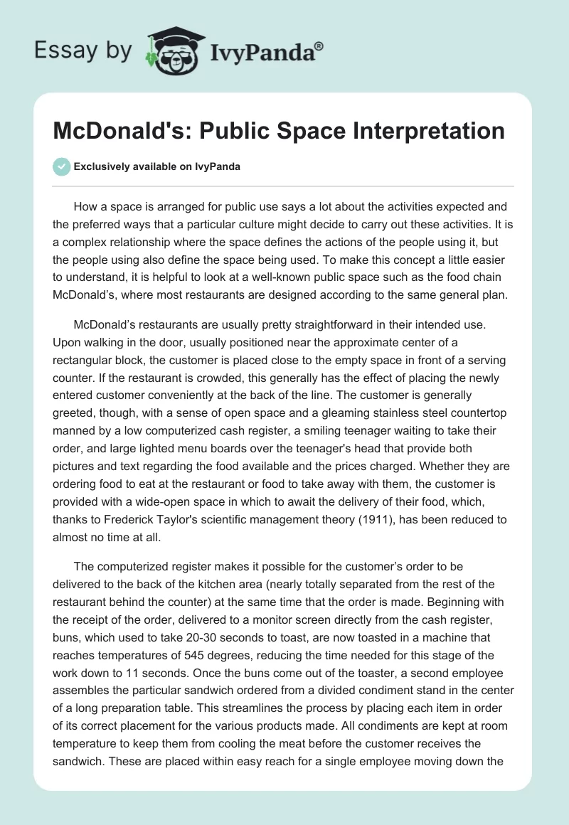 McDonald's: Public Space Interpretation. Page 1