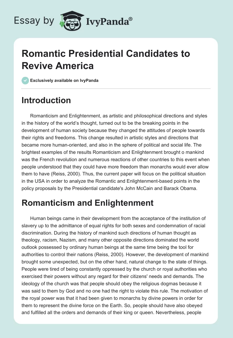 Romantic Presidential Candidates to Revive America. Page 1