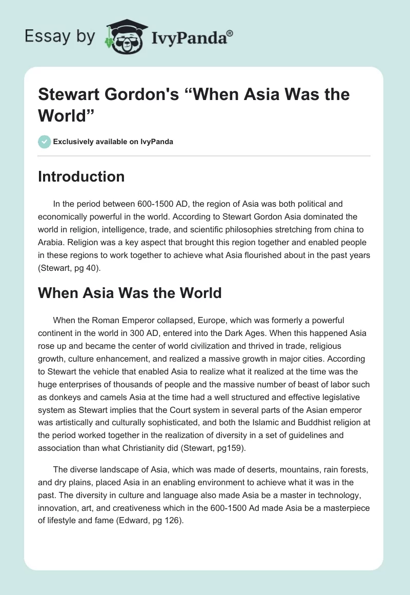 Stewart Gordon's “When Asia Was the World”. Page 1