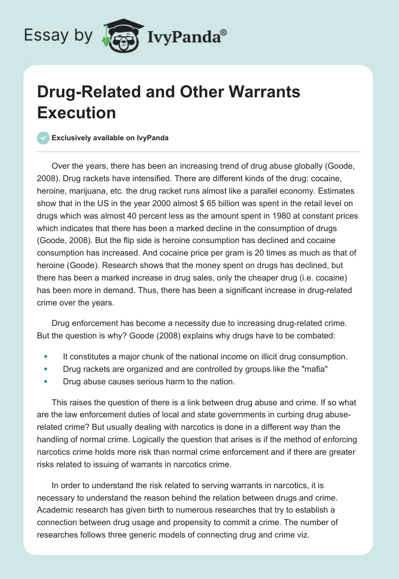Drug-Related and Other Warrants Execution. Page 1