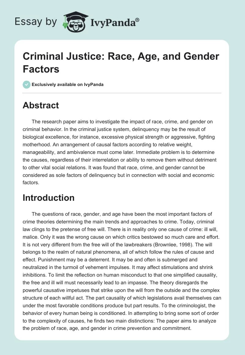 Criminal Justice: Race, Age, and Gender Factors. Page 1