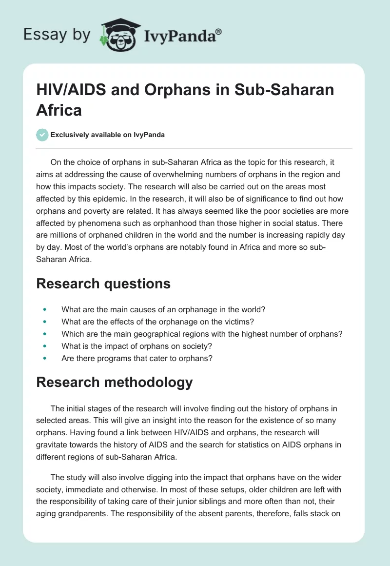 HIV/AIDS and Orphans in Sub-Saharan Africa. Page 1