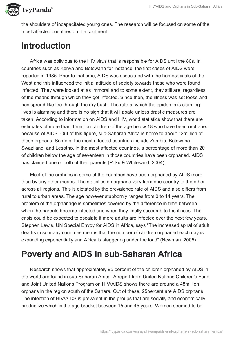 HIV/AIDS and Orphans in Sub-Saharan Africa. Page 2
