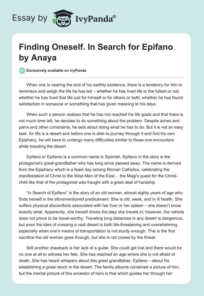 Finding Oneself. "In Search for Epifano" by Anaya. Page 1