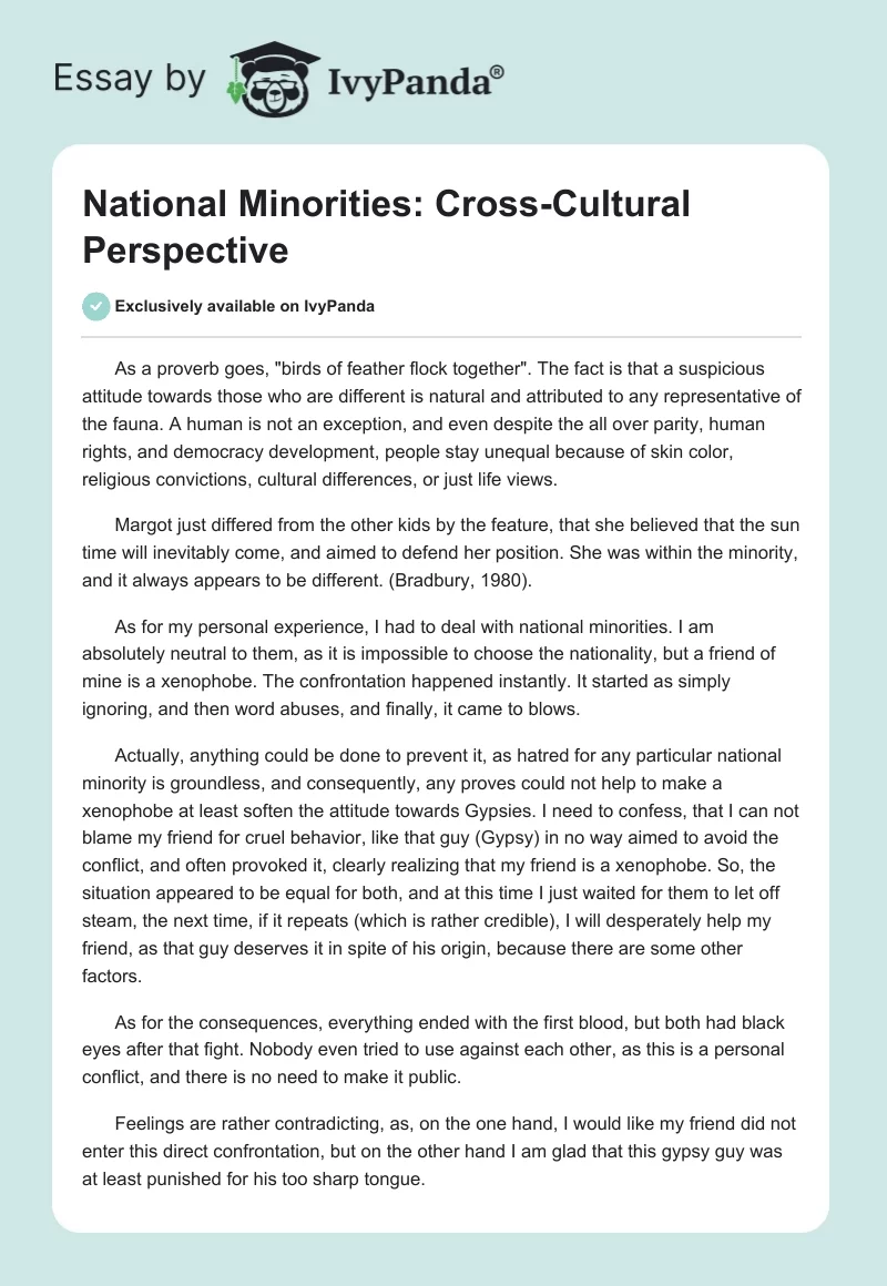 National Minorities: Cross-Cultural Perspective. Page 1