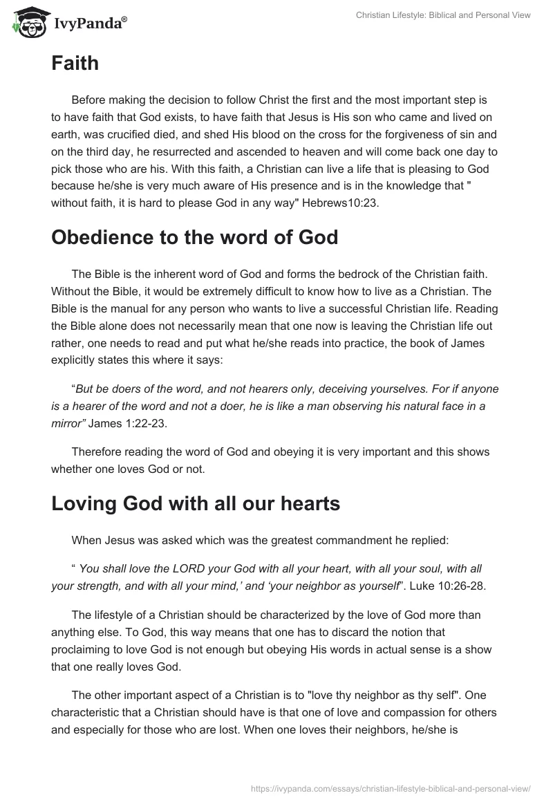 Christian Lifestyle: Biblical and Personal View. Page 2
