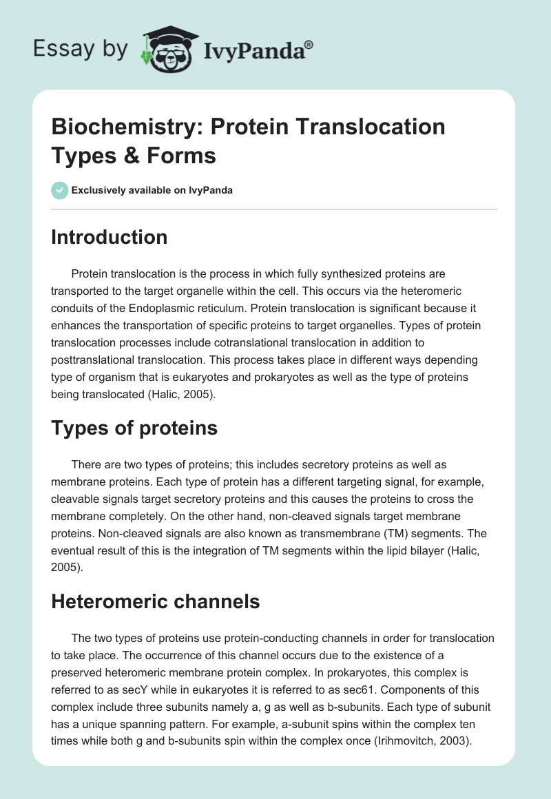 Biochemistry: Protein Translocation Types & Forms. Page 1