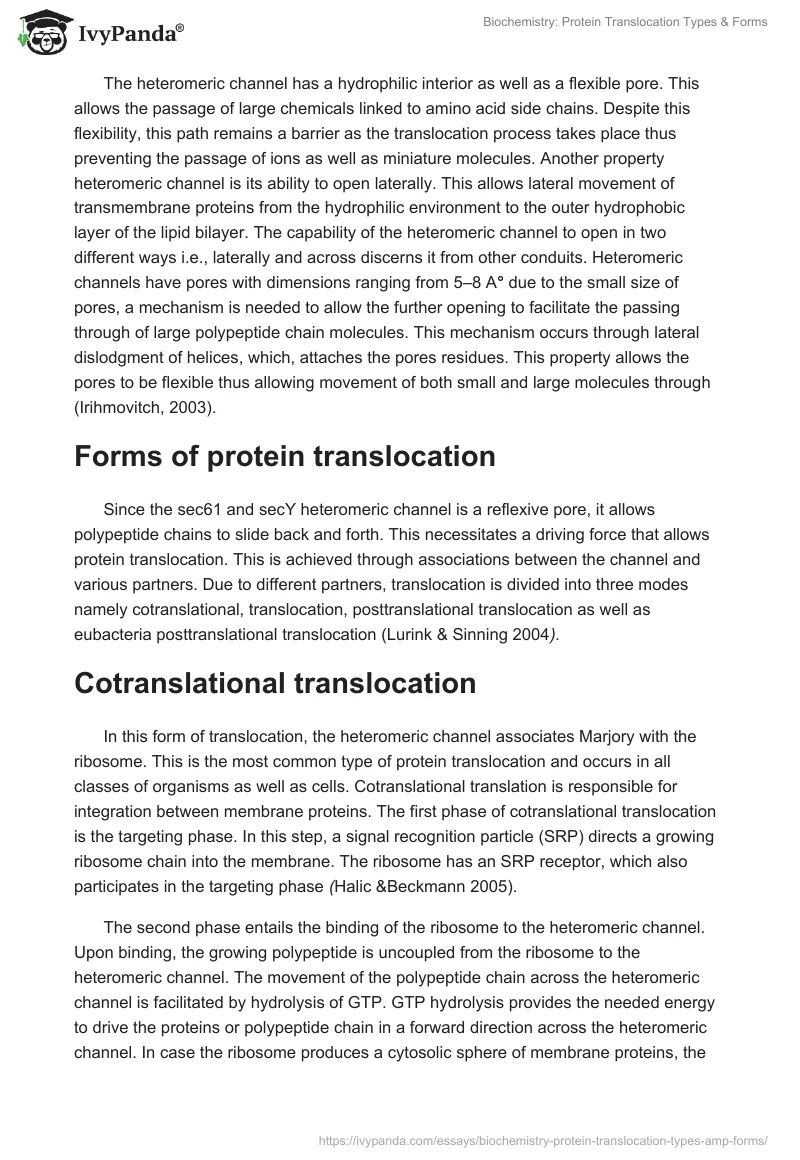 Biochemistry: Protein Translocation Types & Forms. Page 2
