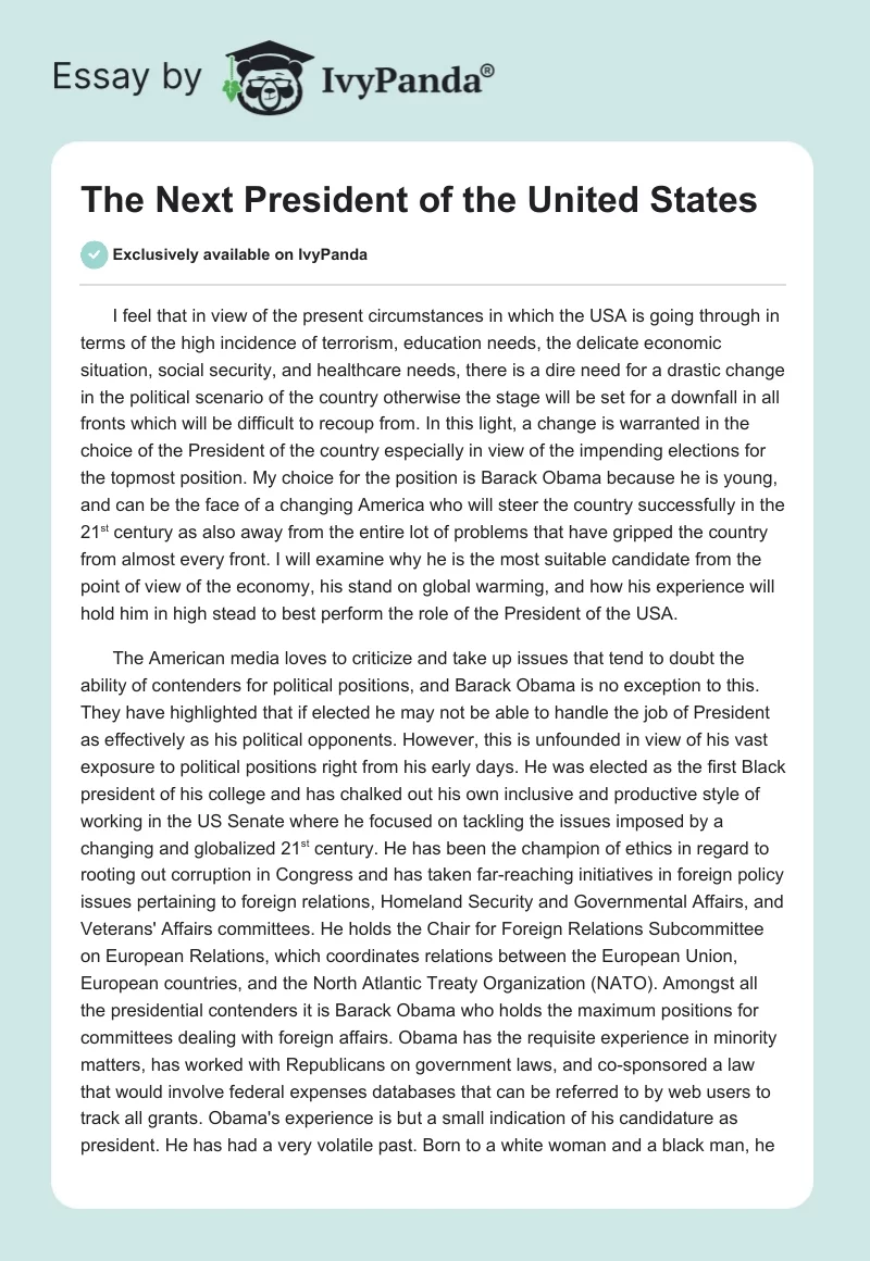 The Next President of the United States. Page 1