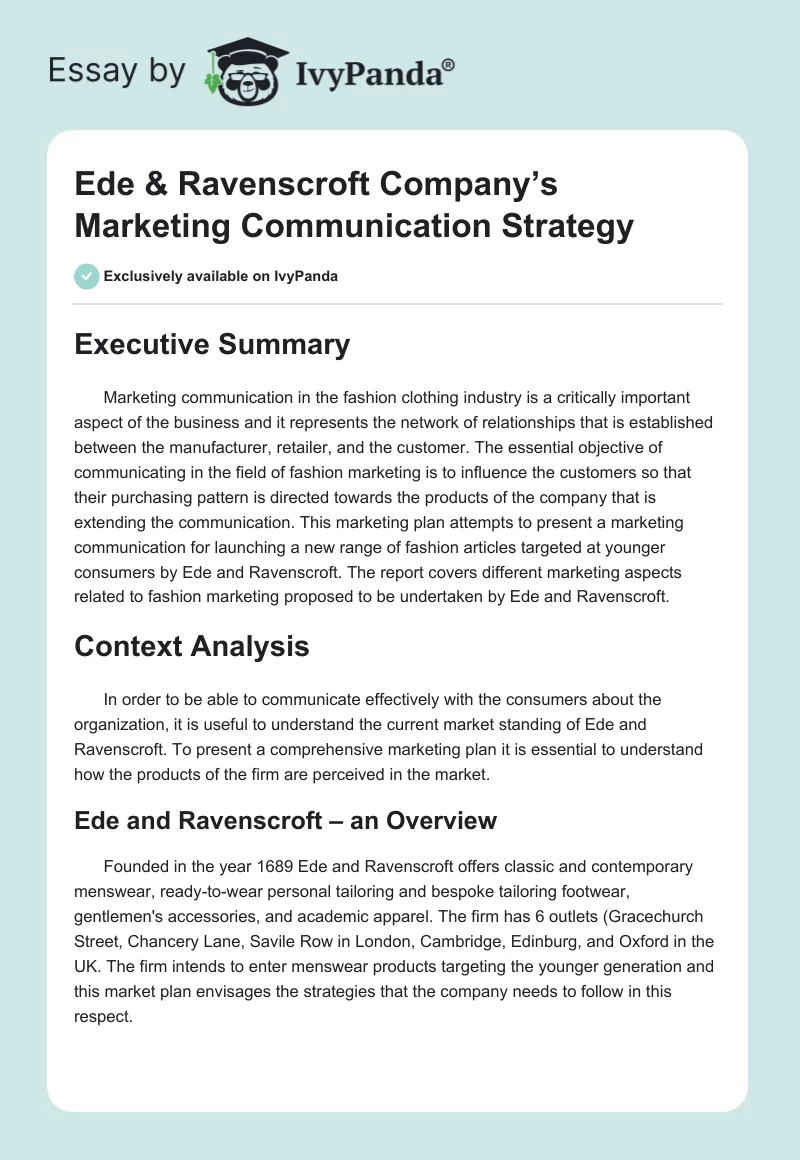 Ede & Ravenscroft Company’s Marketing Communication Strategy. Page 1